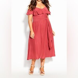 City Chic Pink Off-Shoulder Midi Sundress
